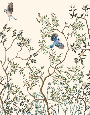 Store fenêtre intérieur avec motif d'oiseaux sur un arbre