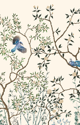 Store fenêtre intérieur avec motif d'oiseaux sur un arbre