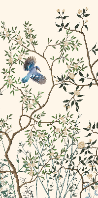 Store fenêtre intérieur avec motif d'oiseaux sur un arbre