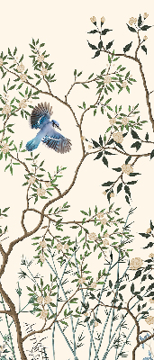 Store fenêtre intérieur avec motif d'oiseaux sur un arbre