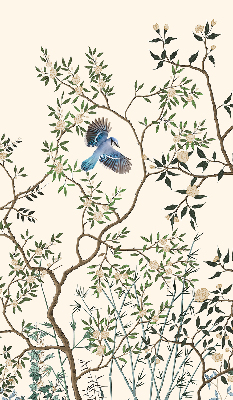 Store fenêtre intérieur avec motif d'oiseaux sur un arbre