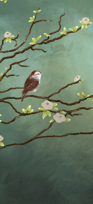 Store enrouleur occultant avec motif d'oiseaux sur une branche