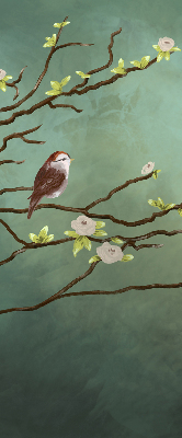 Store enrouleur occultant avec motif d'oiseaux sur une branche