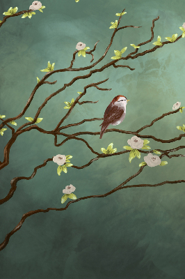Store enrouleur occultant avec motif d'oiseaux sur une branche