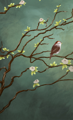 Store enrouleur occultant avec motif d'oiseaux sur une branche