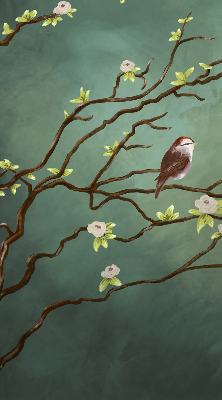Store enrouleur occultant avec motif d'oiseaux sur une branche