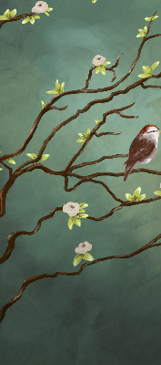 Store enrouleur occultant avec motif d'oiseaux sur une branche
