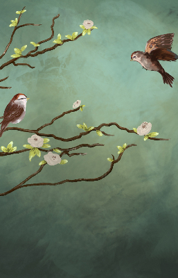 Store enrouleur occultant avec motif d'oiseaux sur une branche