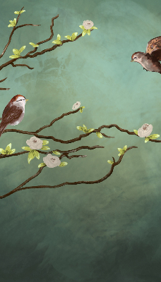 Store enrouleur occultant avec motif d'oiseaux sur une branche