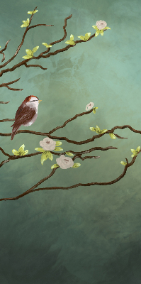 Store enrouleur occultant avec motif d'oiseaux sur une branche