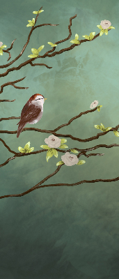 Store enrouleur occultant avec motif d'oiseaux sur une branche