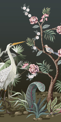 Store enrouleur occultant avec motif oiseaux près de l'arbre