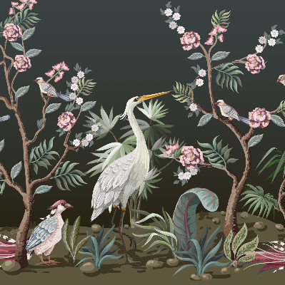 Store enrouleur occultant avec motif oiseaux près de l'arbre