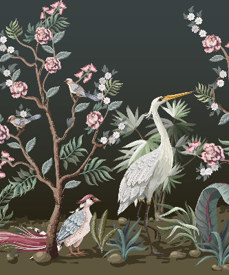 Store enrouleur occultant avec motif oiseaux près de l'arbre