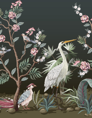 Store enrouleur occultant avec motif oiseaux près de l'arbre