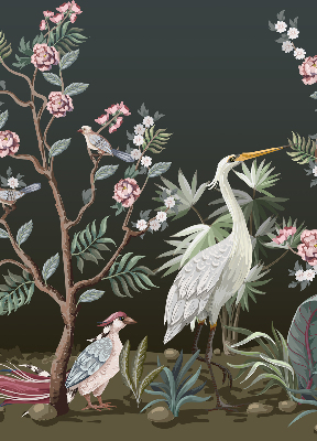 Store enrouleur occultant avec motif oiseaux près de l'arbre
