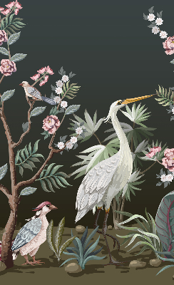 Store enrouleur occultant avec motif oiseaux près de l'arbre