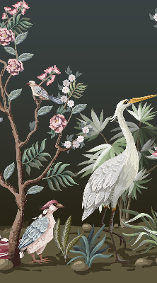 Store enrouleur occultant avec motif oiseaux près de l'arbre