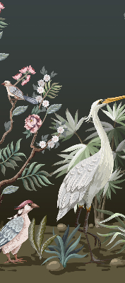 Store enrouleur occultant avec motif oiseaux près de l'arbre