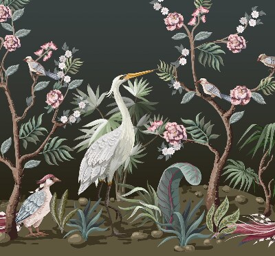 Store enrouleur occultant avec motif oiseaux près de l'arbre