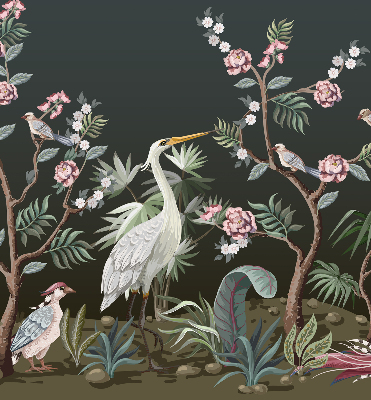 Store enrouleur occultant avec motif oiseaux près de l'arbre