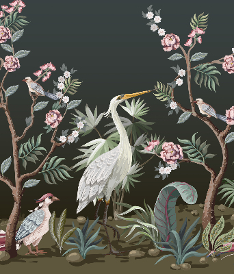 Store enrouleur occultant avec motif oiseaux près de l'arbre