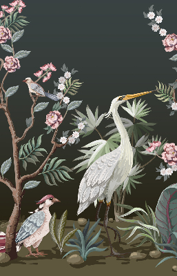 Store enrouleur occultant avec motif oiseaux près de l'arbre