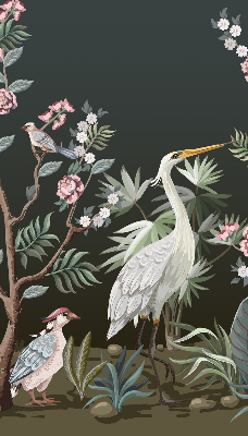 Store enrouleur occultant avec motif oiseaux près de l'arbre