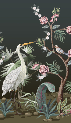 Store enrouleur occultant avec motif oiseaux près de l'arbre