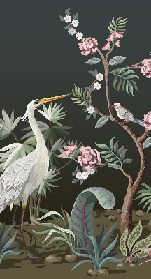 Store enrouleur occultant avec motif oiseaux près de l'arbre