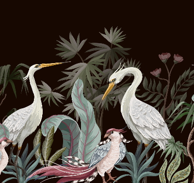 Store occultant fenêtre avec motif d'oiseaux dans les feuilles
