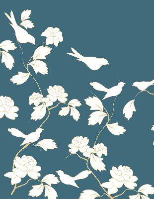 Store occultant fenêtre avec oiseaux blancs sur des fleurs blanches