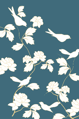 Store occultant fenêtre avec oiseaux blancs sur des fleurs blanches