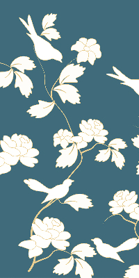 Store occultant fenêtre avec oiseaux blancs sur des fleurs blanches