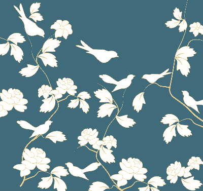 Store occultant fenêtre avec oiseaux blancs sur des fleurs blanches