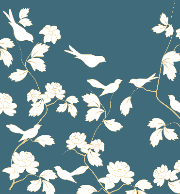 Store occultant fenêtre avec oiseaux blancs sur des fleurs blanches