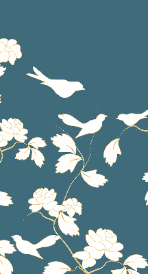 Store occultant fenêtre avec oiseaux blancs sur des fleurs blanches