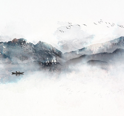 Store enrouleur occultant avec motif montagnes peintes