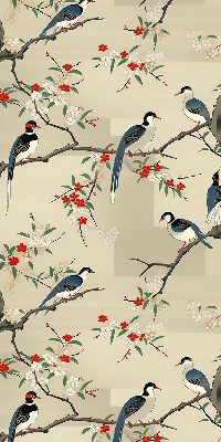 Store enrouleur occultant avec motif d'oiseaux sur un arbre