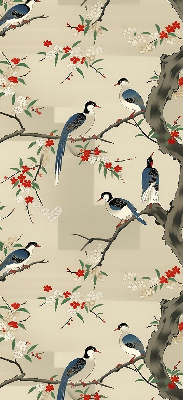 Store enrouleur occultant avec motif d'oiseaux sur un arbre