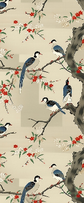 Store enrouleur occultant avec motif d'oiseaux sur un arbre