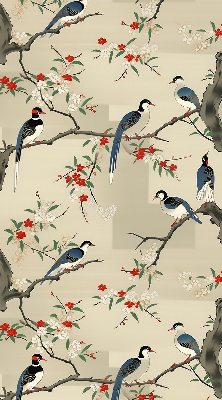 Store enrouleur occultant avec motif d'oiseaux sur un arbre
