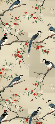 Store enrouleur occultant avec motif d'oiseaux sur un arbre