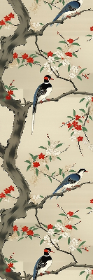 Store enrouleur occultant avec motif d'oiseaux sur un arbre
