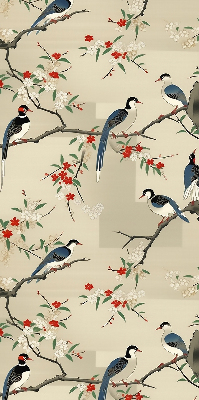 Store enrouleur occultant avec motif d'oiseaux sur un arbre