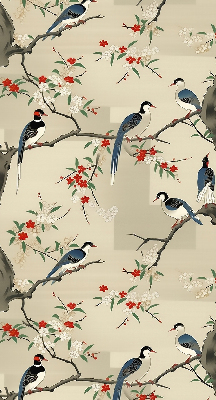 Store enrouleur occultant avec motif d'oiseaux sur un arbre