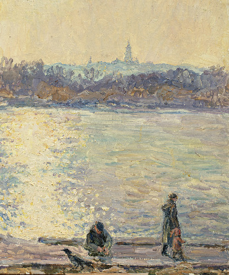 Store occultant fenêtre des gens sur l'eau