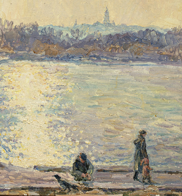 Store occultant fenêtre des gens sur l'eau