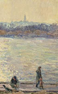 Store occultant fenêtre des gens sur l'eau