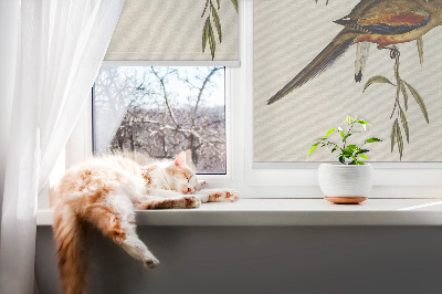 Store enrouleur occultant avec deux oiseaux sur une branche